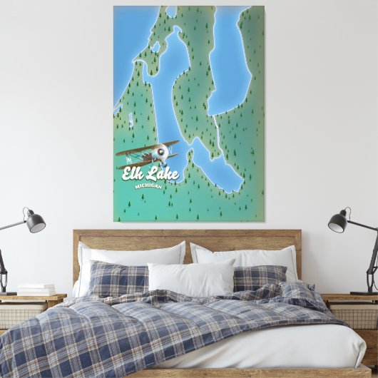 Elk Lake Michigan-kaart Canvas Afdruk (Insitu (Slaapkamer))
