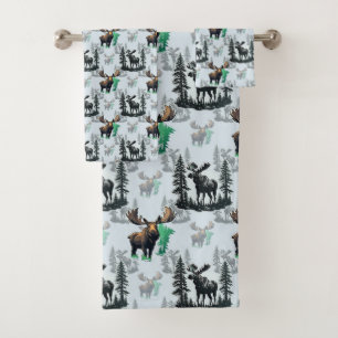 Elk Moose Antlers Herten Patroon Ontwerp Bad Handdoek