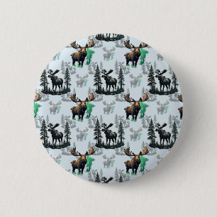 Elk Moose Antlers Herten Patroon Ontwerp Ronde Button 5,7 Cm