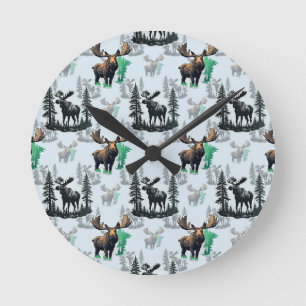 Elk Moose Antlers Herten Patroon Ontwerp Ronde Klok