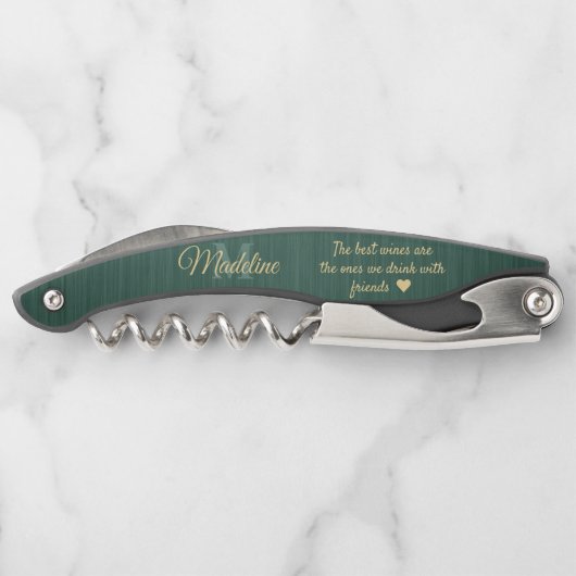 Elk Quote Script Monogram Geborsteld Groen en Goud Kurkentrekker (Achterkant)