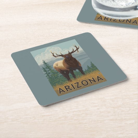 Elk SceneArizona Vierkante Kartonnen Onderzetter (Schuin)