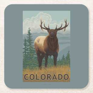 Elk SceneColorado Vierkante Kartonnen Onderzetter