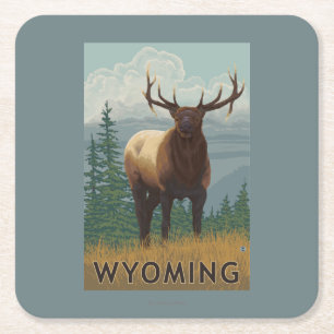 Elk SceneWyoming Vierkante Kartonnen Onderzetter
