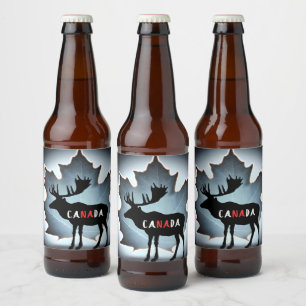 Elk silhouet en esdoornblad bier etiket