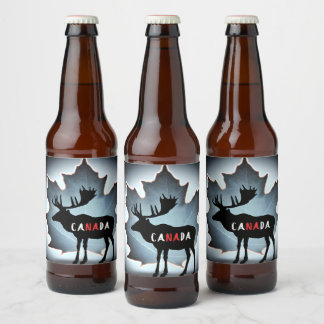 Elk silhouet en esdoornblad bier etiket