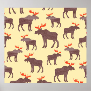  elk silhouet, waterverf poster