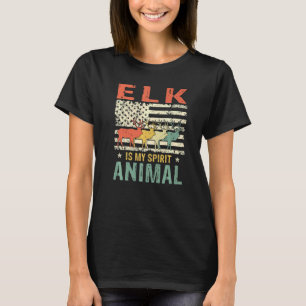  Elk Spirit Animal Retro US Amerikaanse vlag T-shirt