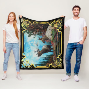 Elk, stier en koe in Montana bos Fleece Deken