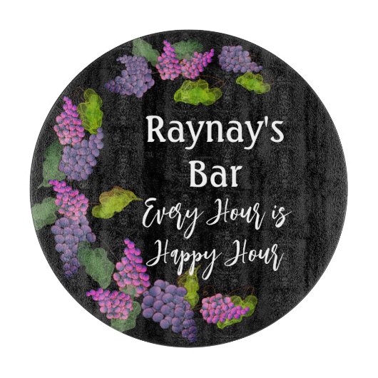 "Elk uur is een gelukkig uur" grappige wijnstang Snijplank (Voorkant)