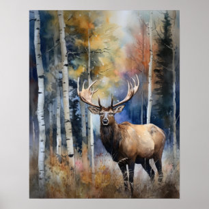 Elk Woodland Animal Art Imprimer Poster