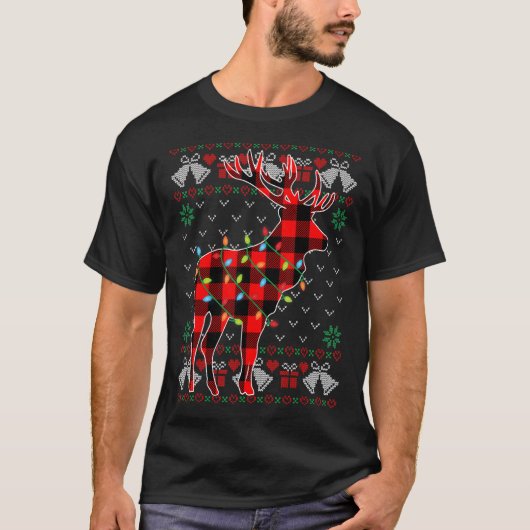 Elk Xmas Lights Ugly KerstSweater T-shirt (Voorkant)