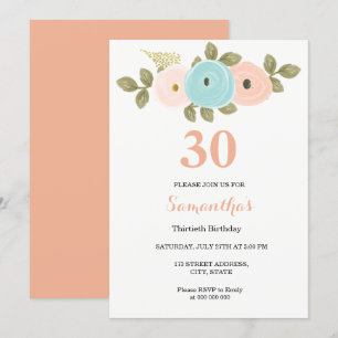 Elke 30e verjaardag Floral Peach Kaart