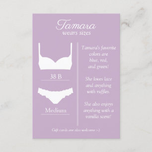 ELKE ACHTERGRONDKLEUR: lingerie maat insert kaart