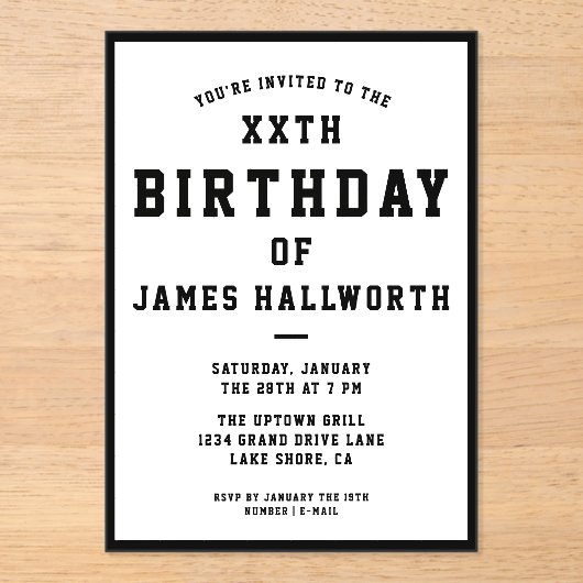 ELKE AGE-groepsdaguitnodiging | Zwart-wit Acryl Uitnodigingen (Voorkant)