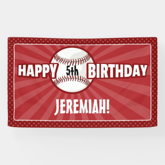 Elke Age Red Baseball Birthday Banner (Horizontaal)
