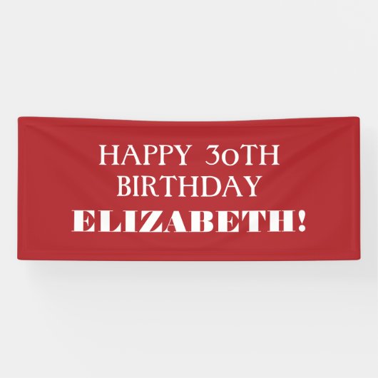 Elke Age Red White Custom Happy Birthday Banner (Horizontaal)