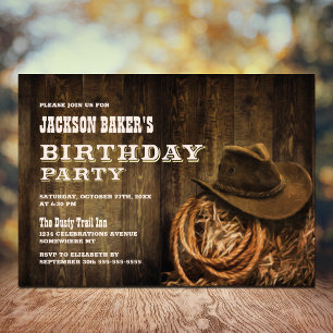 Elke Age Rustige Wood Western Birthday Party Kaart