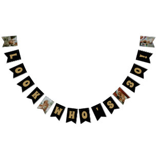 ELKE AGENS Black Gold Custom Photo Birthday Vlaggetjes