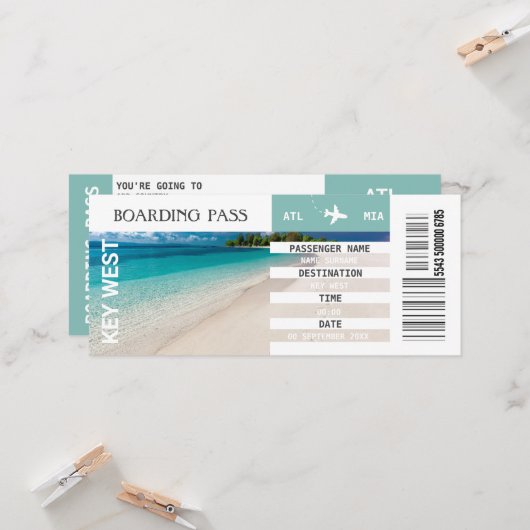 ELKE bestemming vliegtuig boarding pass weekend Kaart (Voorkant / Achterkant in situ)