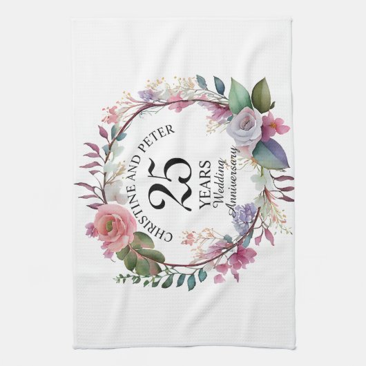 Elke bruiloft (25) Elegant Floral Jubileum Theedoek (Verticaal)