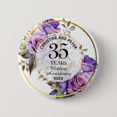 Elke bruiloft (35) Goud Lijst Rozen Jubileum Ronde Button 5,7 Cm (Voorkant)