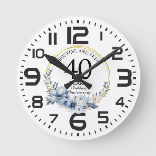 Elke bruiloft (40) Elegant Blauw Bloemen Jubileum Ronde Klok