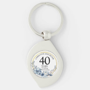 Elke bruiloft (40) Elegant Blauw Bloemen Jubileum Sleutelhanger