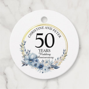 Elke bruiloft (50) Elegant Blauw Bloemen Jubileum Bedankjes Labels
