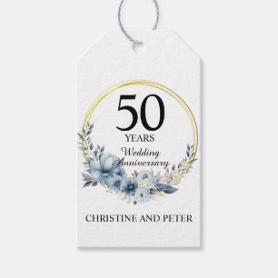 Elke bruiloft (50) Elegant Blauw Bloemen Jubileum Cadeaulabel