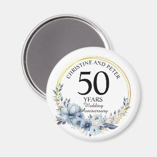 Elke bruiloft (50) Elegant Blauw Bloemen Jubileum Magneet