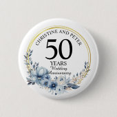 Elke bruiloft (50) Elegant Blauw Bloemen Jubileum Ronde Button 5,7 Cm (Voorkant)