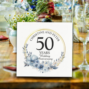Elke bruiloft (50) Elegant Blauw Bloemen Jubileum Servet