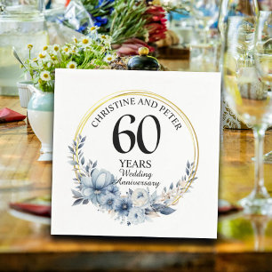 Elke bruiloft (60) Elegant Blauw Bloemen Jubileum Servet