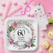 Elke bruiloft (60) Elegant Floral Jubileum Papieren Bordje (Feest)