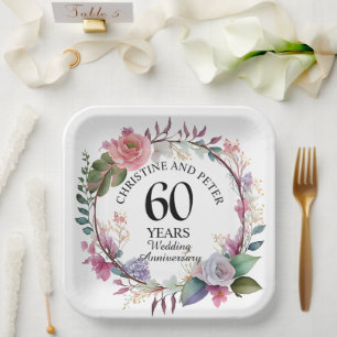 Elke bruiloft (60) Elegant Floral Jubileum Papieren Bordje