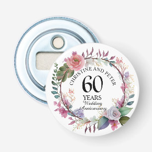 Elke bruiloft (60) Elegante Bloemen Jubileum gunst Button Flesopener