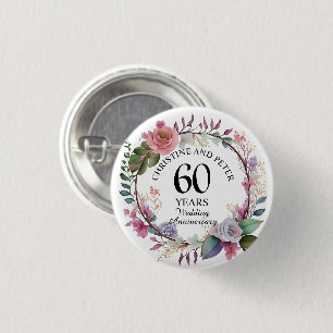 Elke bruiloft (60) Elegante Bloemen Jubileum gunst Ronde Button 3,2 Cm