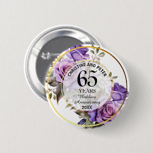 Elke bruiloft gouden Lijst Paarse Rozen Jubileum Ronde Button 5,7 Cm