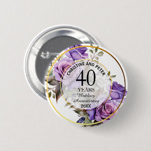 Elke bruiloft gouden Lijst Paarse Rozen Jubileum Ronde Button 5,7 Cm