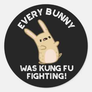 Elke Bunny Kung Fu Vechtkonijn Pun Donker BG Ronde Sticker