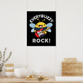 Elke Buzzy Rock Funny Music Bee Pun Dark BG Poster (Keuken)