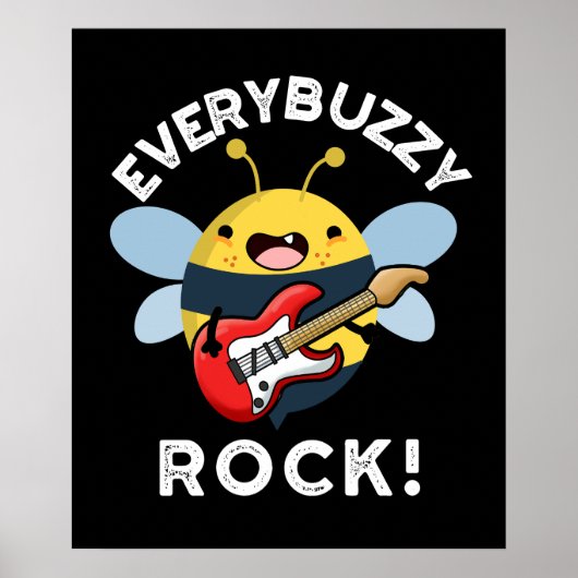 Elke Buzzy Rock Funny Music Bee Pun Dark BG Poster (Voorkant)