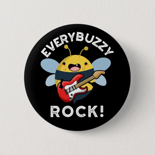 Elke Buzzy Rock Funny Music Bee Pun Dark BG Ronde Button 5,7 Cm (Voorkant)