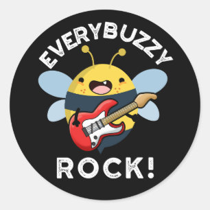 Elke Buzzy Rock Funny Music Bee Pun Dark BG Ronde Sticker