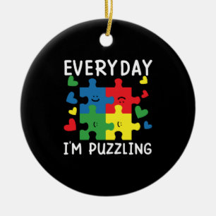 Elke dag ben ik Puzzels Leuk Autisme Bewustzijn Keramisch Ornament