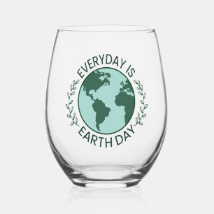 Elke Dag Is Aardedag - Vintage Groene Aarde Liefhe Wijnglas Zonder Voet