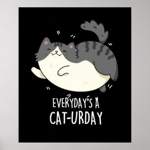 Elke dag is een Cat-urday Funny Cat Pun Dark BG Poster