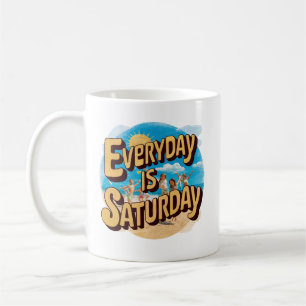 Elke Dag is een Zaterdag Retro Strand Koffiemok