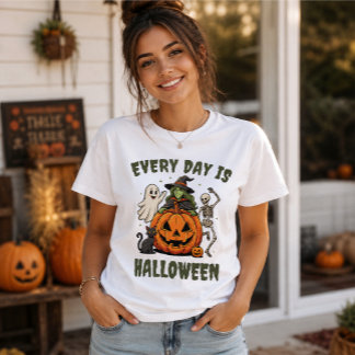 Elke Dag Is Halloween Schattige Heks Pompoen T-shirt
